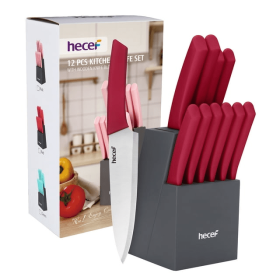Hecef 12 Pcs Kitchen Knife Set with Wooden Block, Steak Knives, Stainless Steel Essential Chef Knife Set (Brand: Hecef)